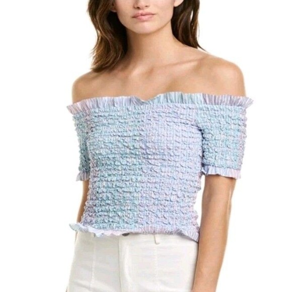 Petersyn NWT Kinsey Smocked Off-Shoulder Top REVOLVE M Blue Cottagecore Kidcore - Picture 1 of 12